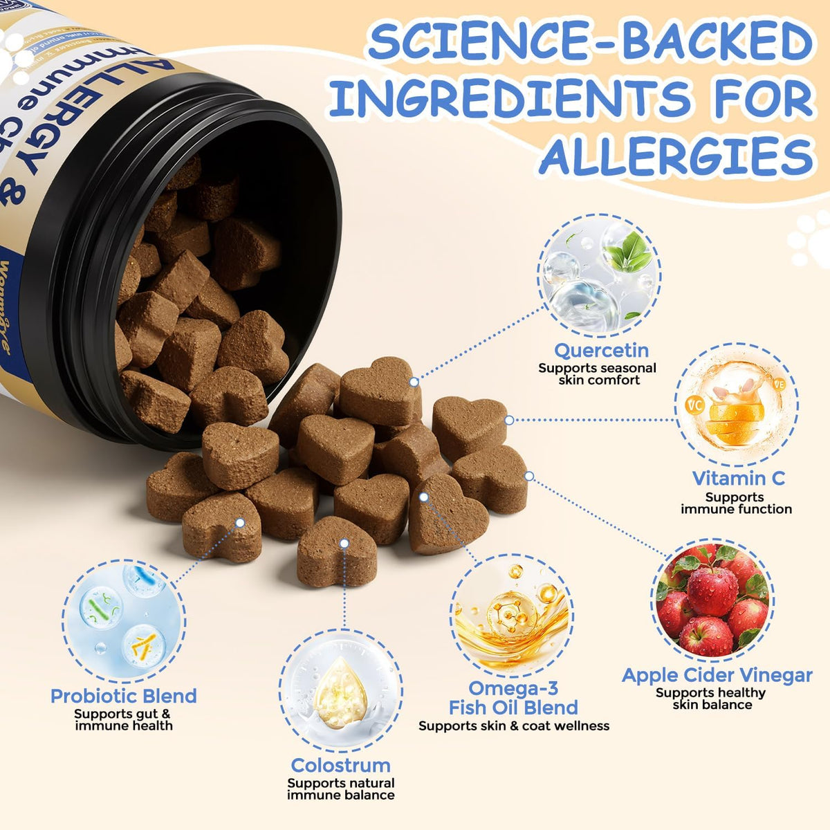 USA imported dog allergy chews for seasonal paw licking relief
