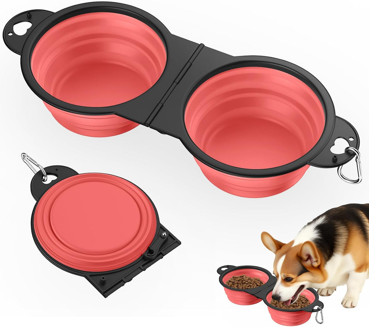 Pawaboo Collapsible Dog Bowls 2 Pack, Silicone Feeding Watering Bowls with Lids & Carabiners for Dogs Cats, Portable Collapsable Water Feeder Food Bowl for Walking Traveling Home Use, VioletTurquoise - Image 15