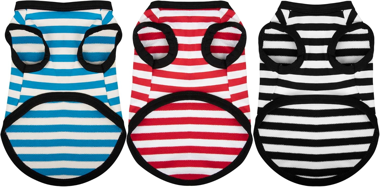 Paiaite 6-Piece Striped Shirt Set: Cotton Sleeveless Puppy Dog Shirts, Breathable Pet Apparel Tank Tops, Colorful Sweatshirts for Small & Medium Dogs - Image 9