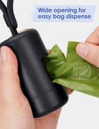 Gobeigo black leash attachment dispenser with fifteen count starter roll.