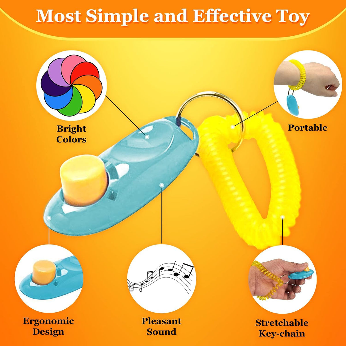 Two pack multicolor pet clickers for puppy and cat behavior training.