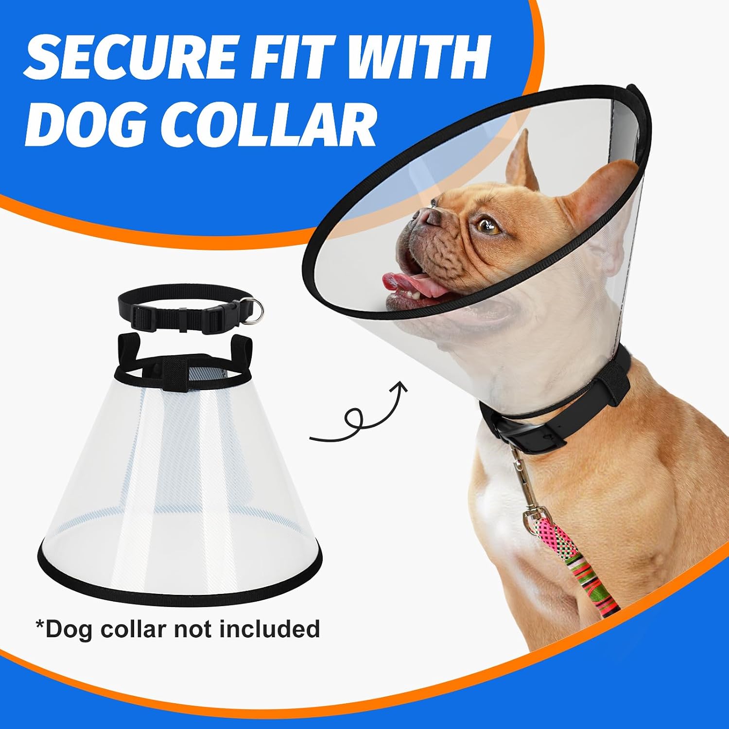 Adjustable hook and loop strap design on premium pet neck cone