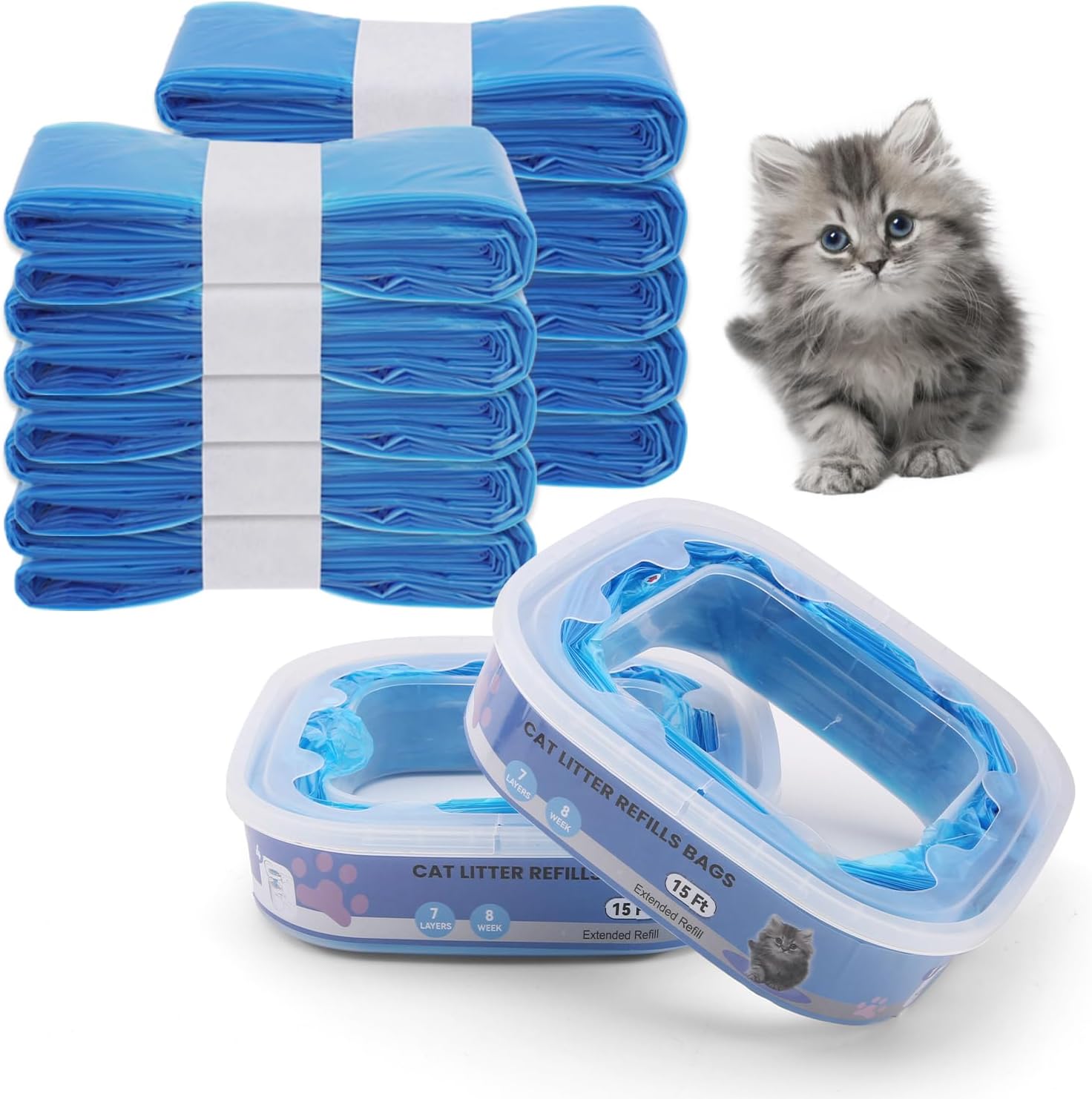 Astrallgn cat litter refill bags 10 pack front view blue odor control liners