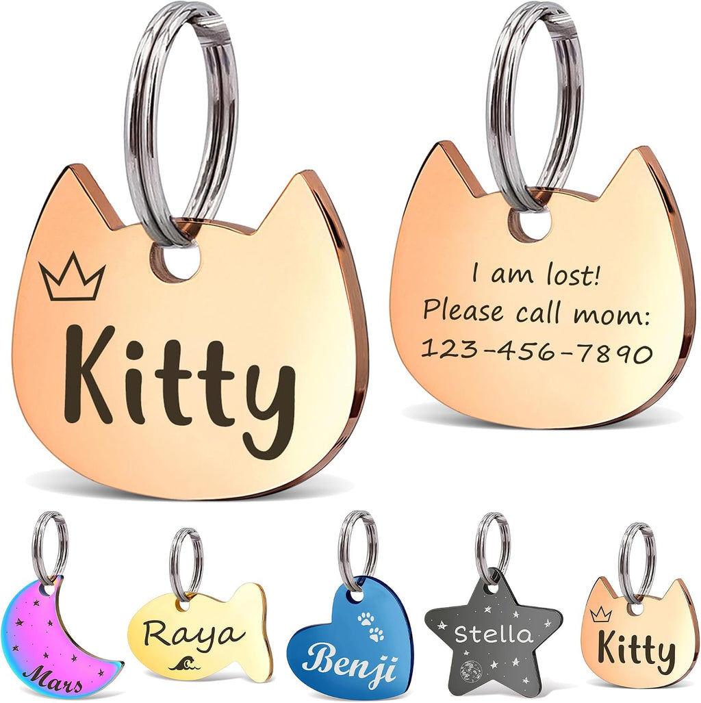 Anavia Personalized Small Stainless Steel Pet ID Tag front view showing custom engraving on rose gold finish