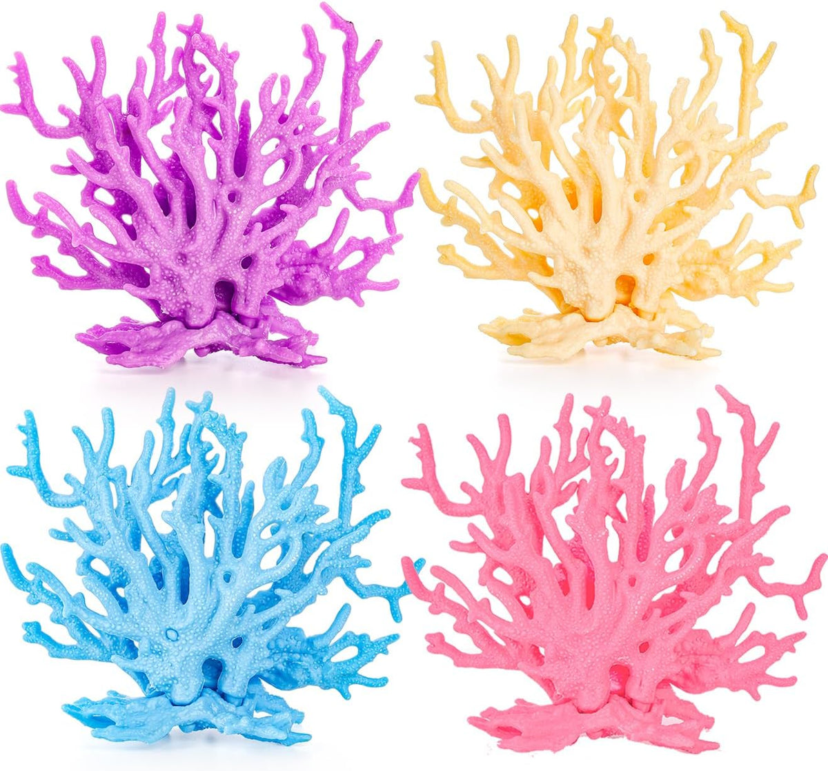 TOPZEA artificial aquarium coral decor four pack front view displaying colorful faux reef decorations