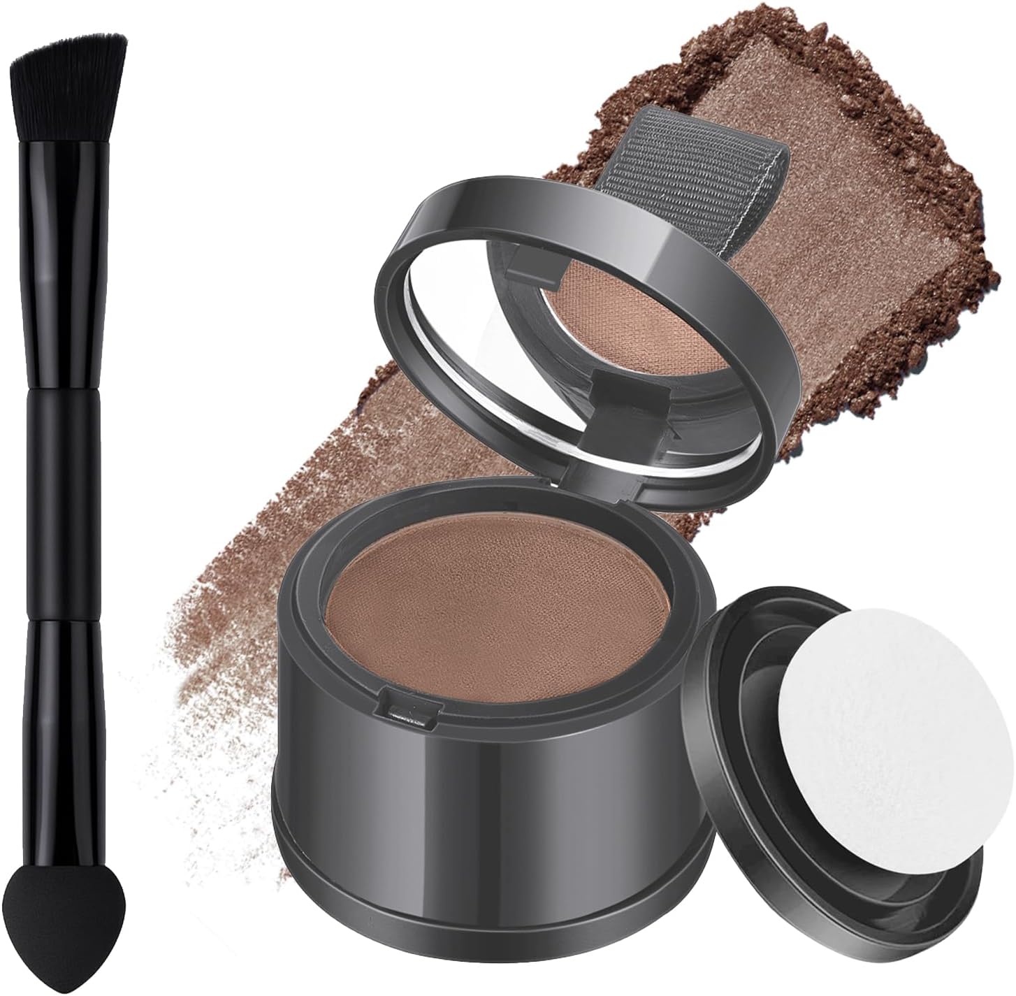 Lorshel hairline powder dark brown front view packaging for hair thinning coverage