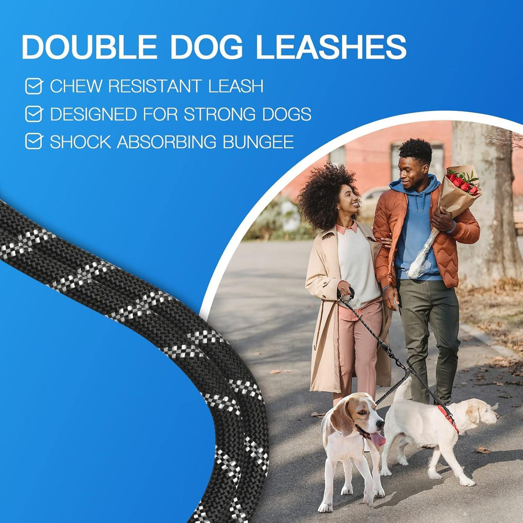 Tangle free 360 degree swivel buckle mechanism on black dual pet lead