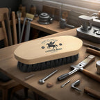 Ergonomic goat and cow grooming tool with durable wooden base.