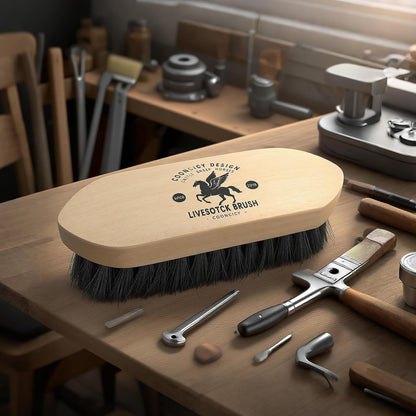 Ergonomic goat and cow grooming tool with durable wooden base.