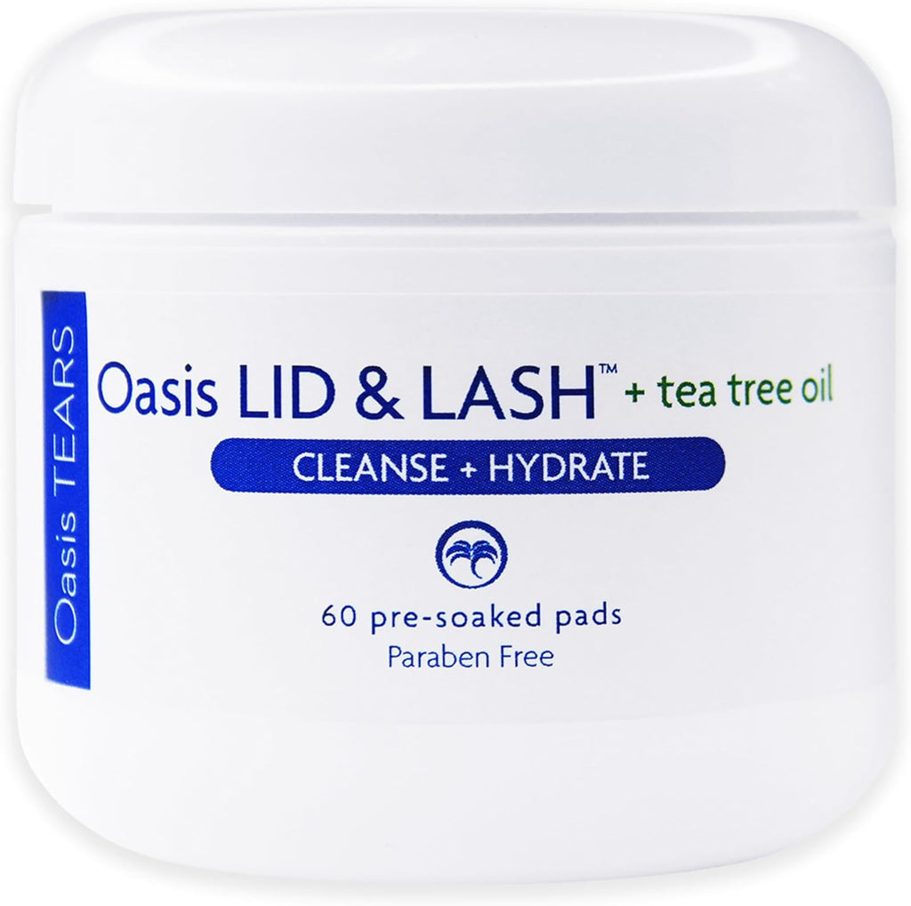 Oasis Lid and Lash tea tree oil wipes container front view