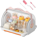 Baby Bottle Drying Rack Storage with 3 Brush, Nursing Bottle Storage Box Organizer with Cover, Portable Kitchen Cabinet Organizer, Durable countertop Dryer (Orange) - Image 1