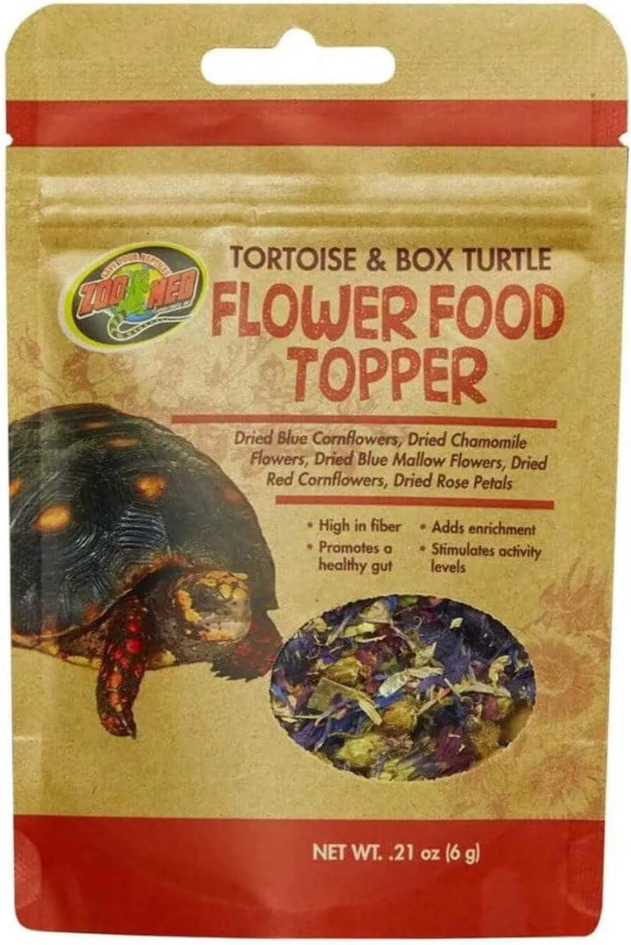 Zoo Med dried flower medley product label and ingredients view