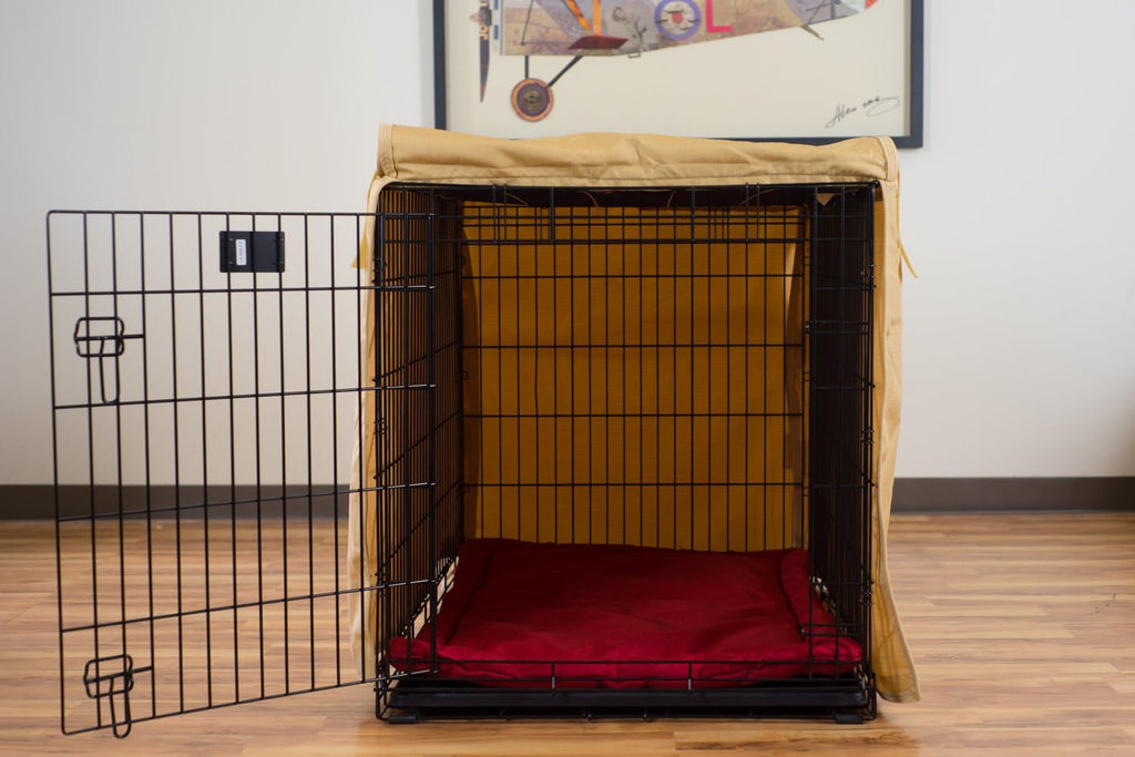 Premium forty eight inch dog crate protector showing secure anchor point tie downs