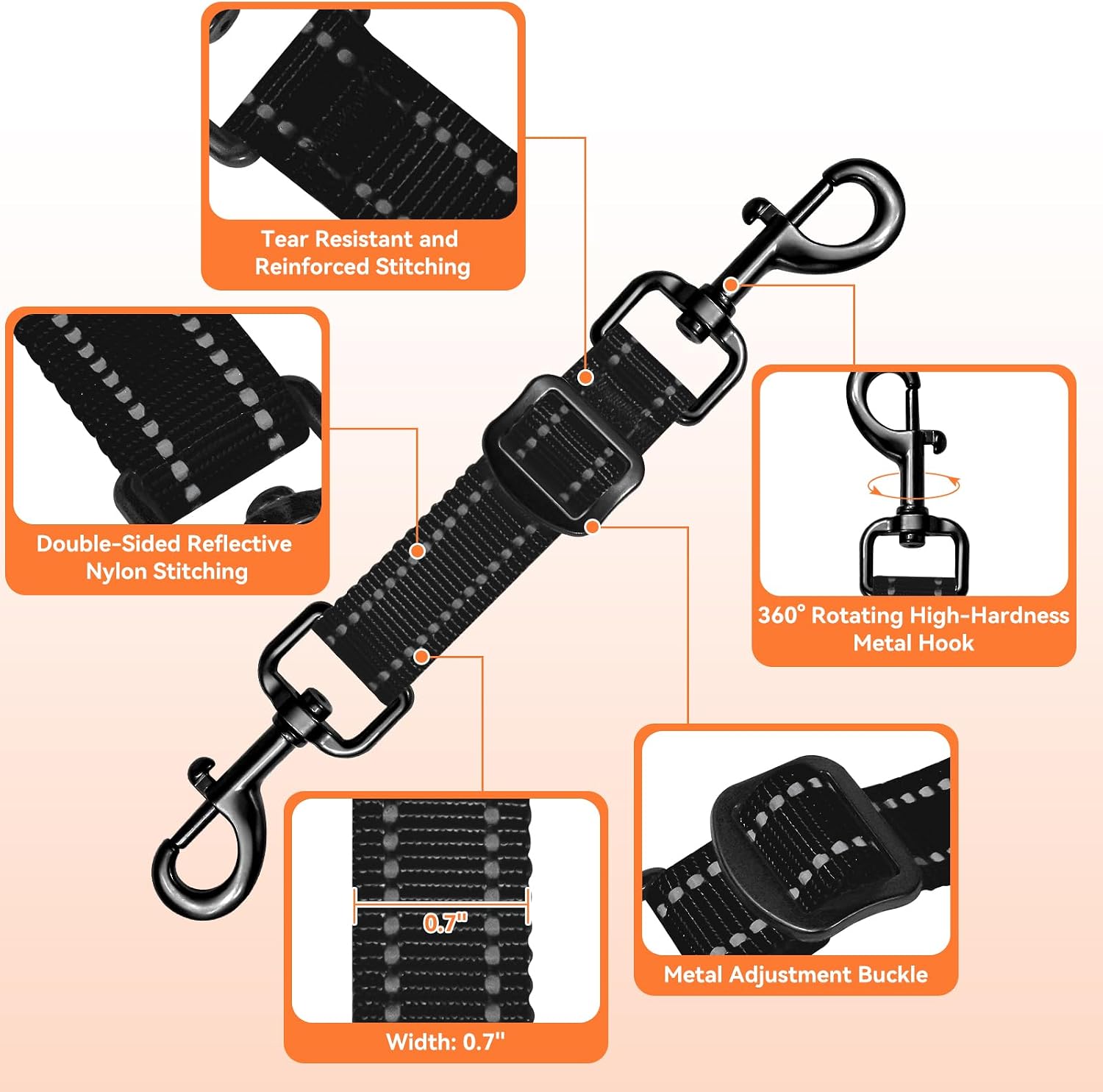 Reflective pet safety strap showcasing high visibility stitching for nighttime walks