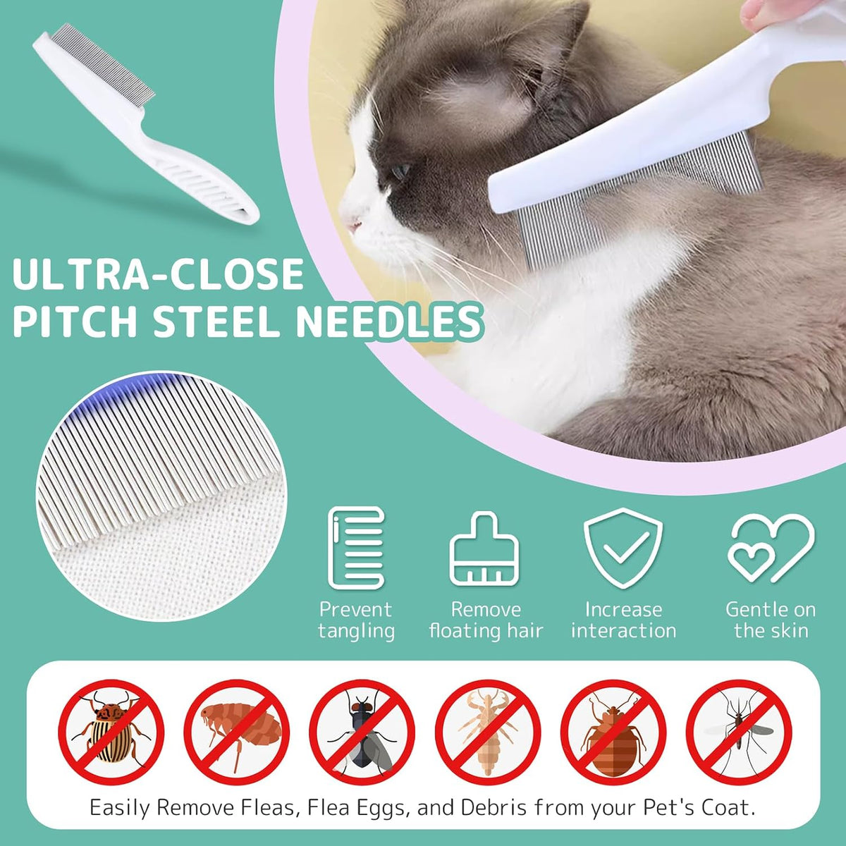 Pet Steam Brush for Dogs and Cats, 3 in 1 Steam Grooming Brush for Hair Shedding and Removal, Cleaning Spray Comb with Mist for Long-Haired Pets, Include Flea Comb, Nail Clippers, 2 Pet Toothbrushes - Image 9