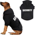 Uteuvili security dog hoodie front view showing black fleece material.