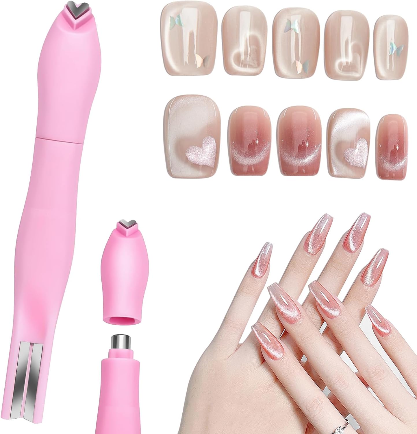Cyuxing 3 in 1 cat eye nail magnet tool front view pink