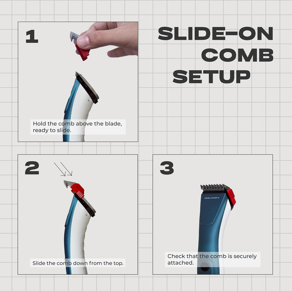 Back view of Balmoni 580 series compatible grooming blade highlighting the quick detach mechanism.