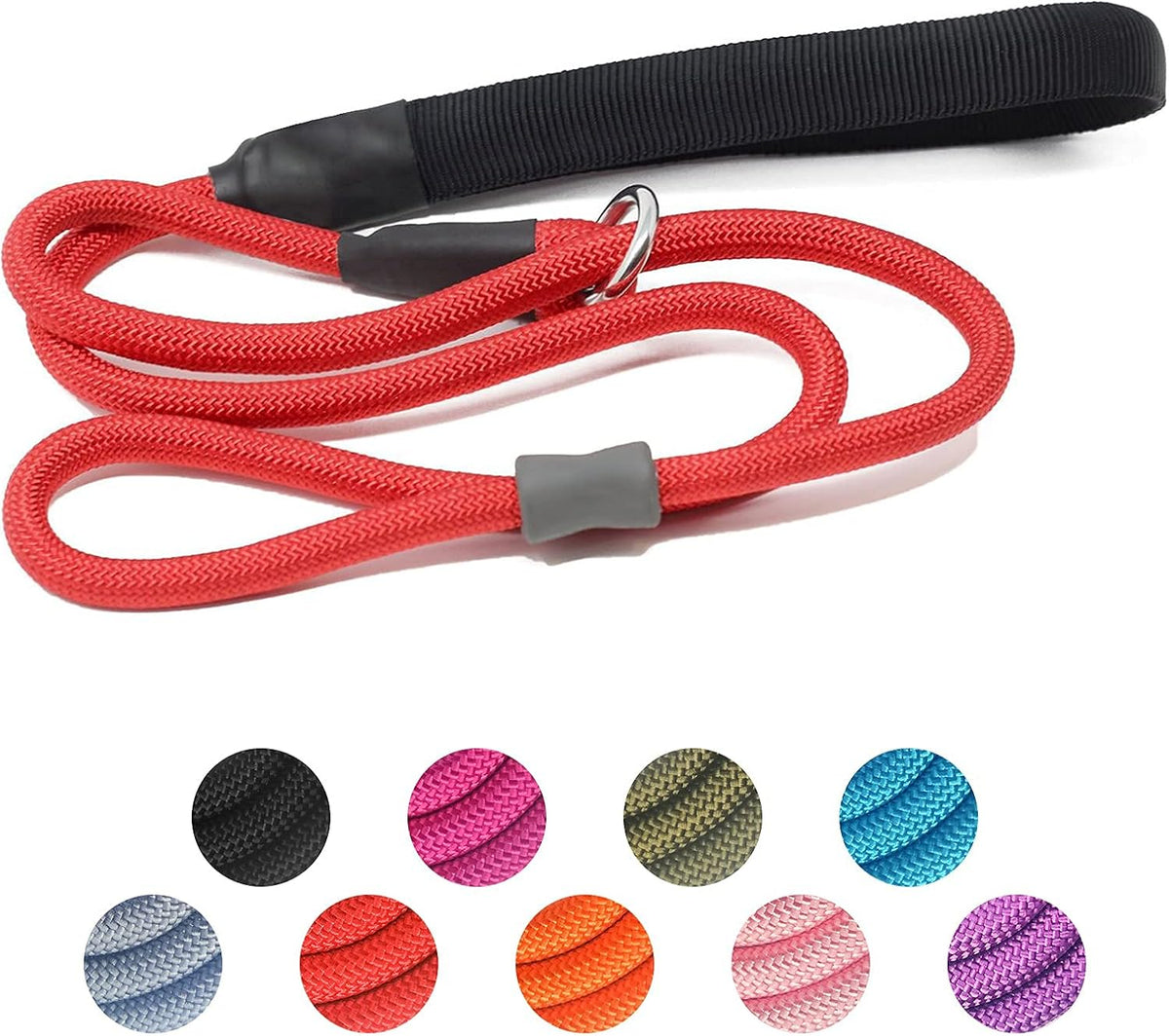 Strong Slip Rope Dog Training Leash (4ft) - Heavy Duty Durable Braided Nylon Lead with Rubber Stopper & Padded Handle - Large Medium Small Dogs No Pull Walking (Black, 1/2" x 4ft) - Image 13