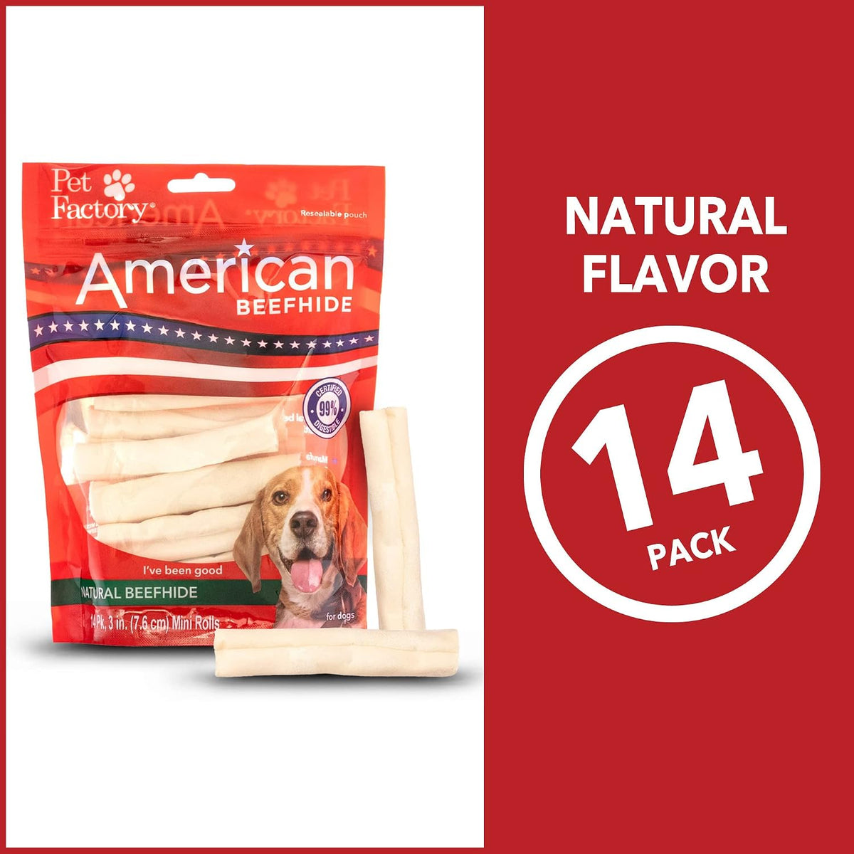 Authentic USA imported highly digestible beefhide treats for puppies.