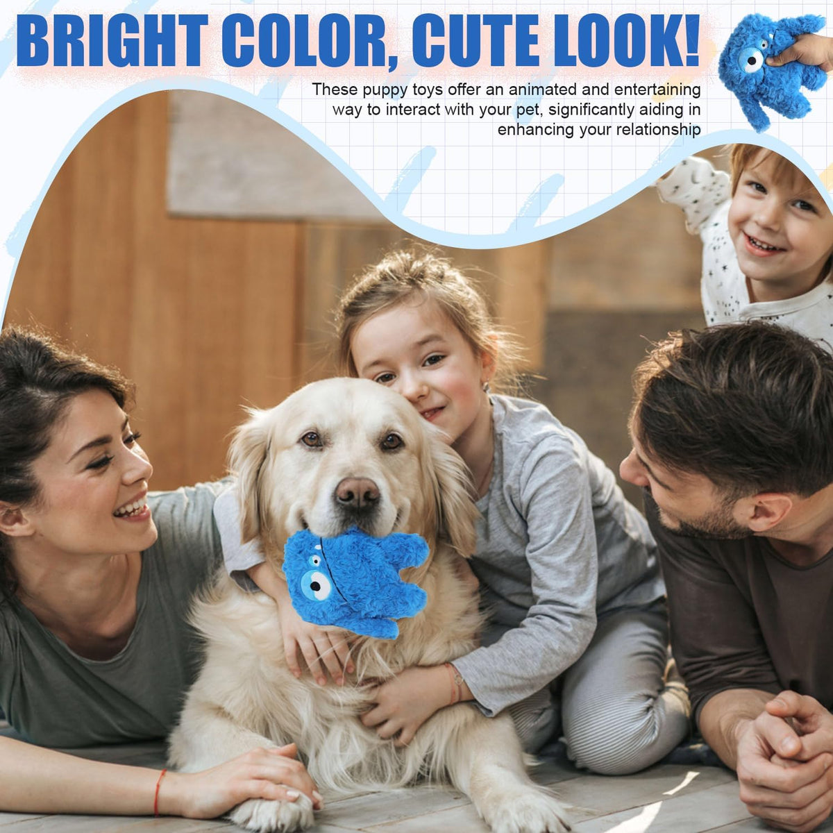 Plush Squeaky Dog Toy, Crinkle Stuffed Dog Toy Keep Them Busy Tug of War Birthday Dog Chew Toy for Small Medium Large Dogs (Blue) - Image 9