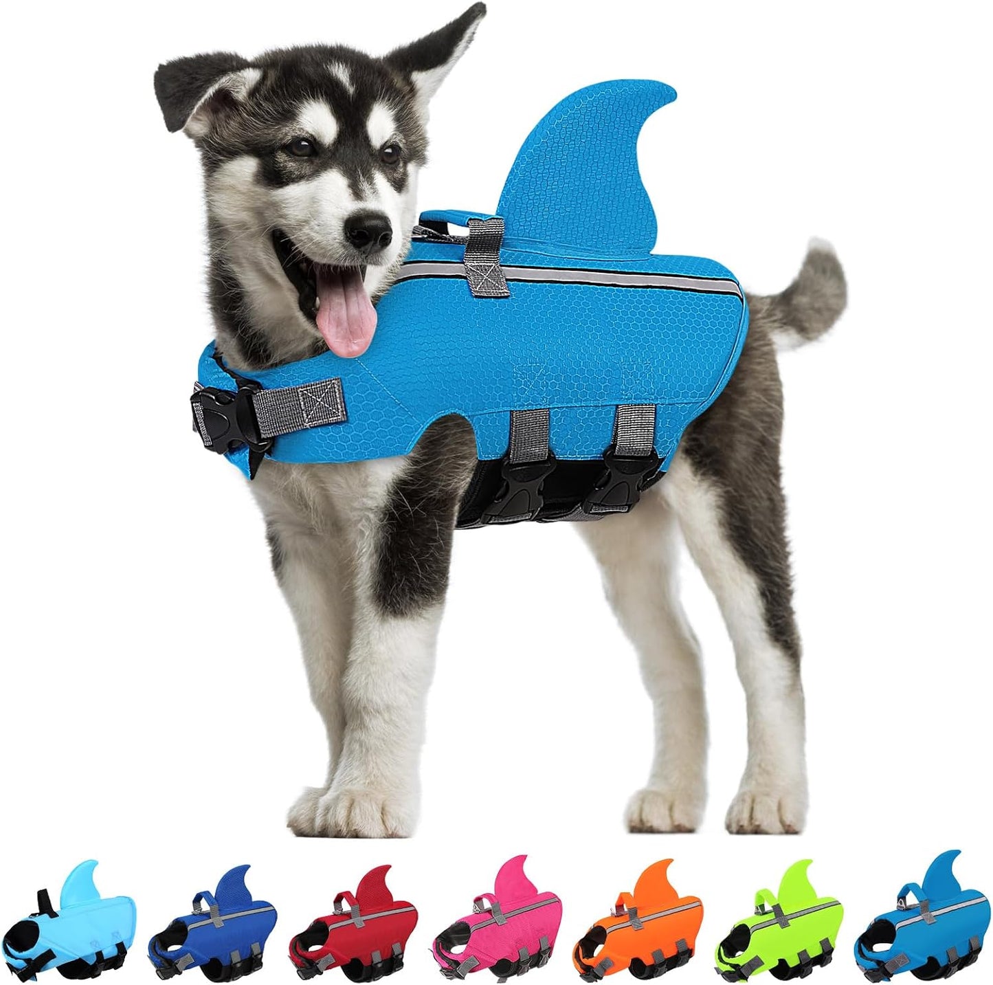 Dog Life Jacket Shark Life Vest for Dogs, Adjustable Swmming Vest with High Buoyancy, Safety Lifesaver with Rescue Handle for French Bulldog Small Medium Breeds, Blue S - Image 13