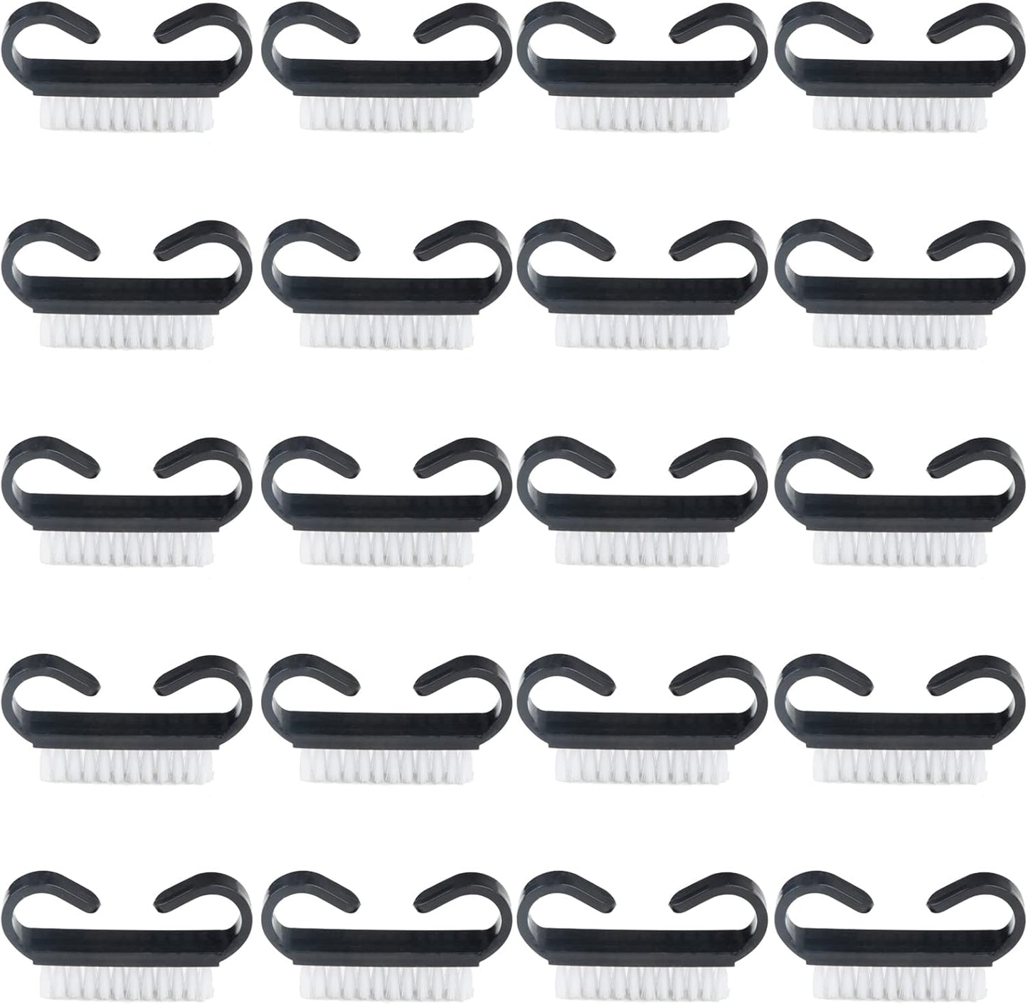 Yodooltly plastic nail cleaning brush front view showing black handle grip and white bristles