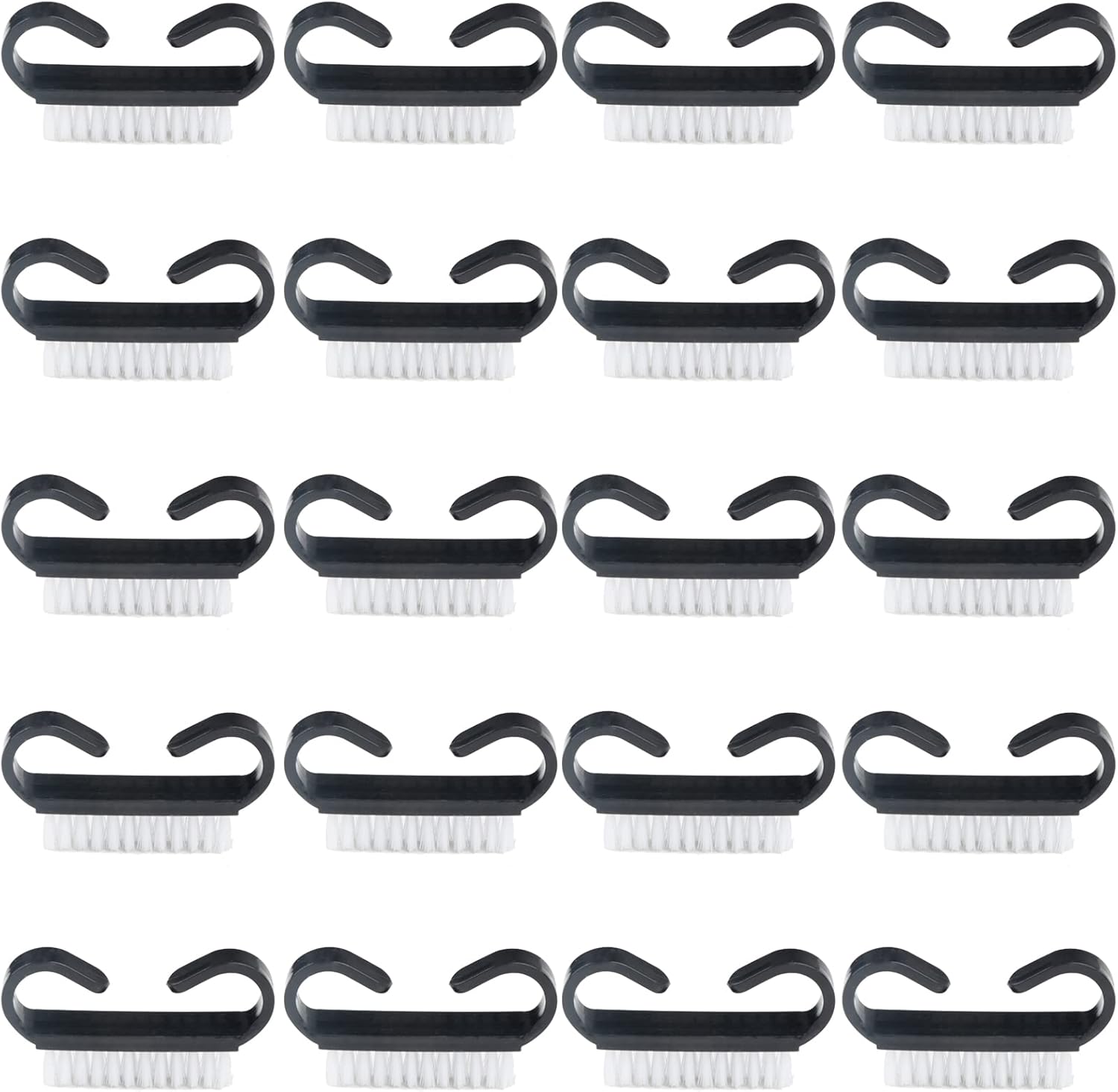 Yodooltly plastic nail cleaning brush front view showing black handle grip and white bristles