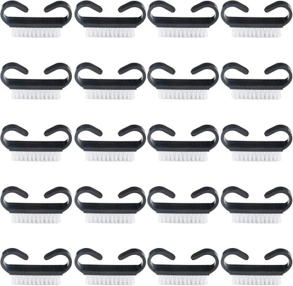 Yodooltly plastic nail cleaning brush front view showing black handle grip and white bristles