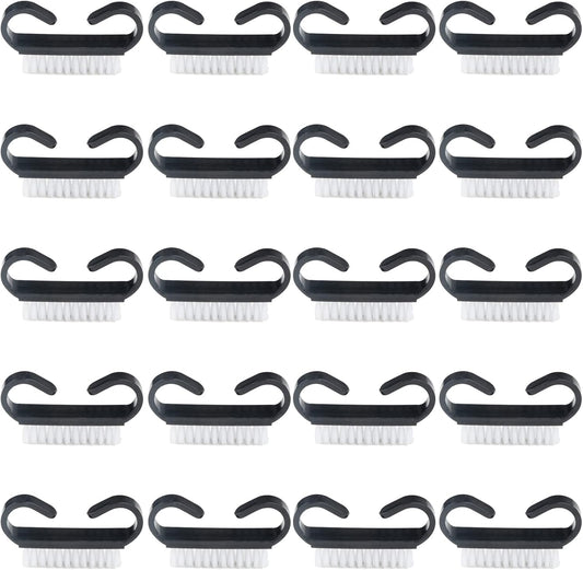 Yodooltly plastic nail cleaning brush front view showing black handle grip and white bristles