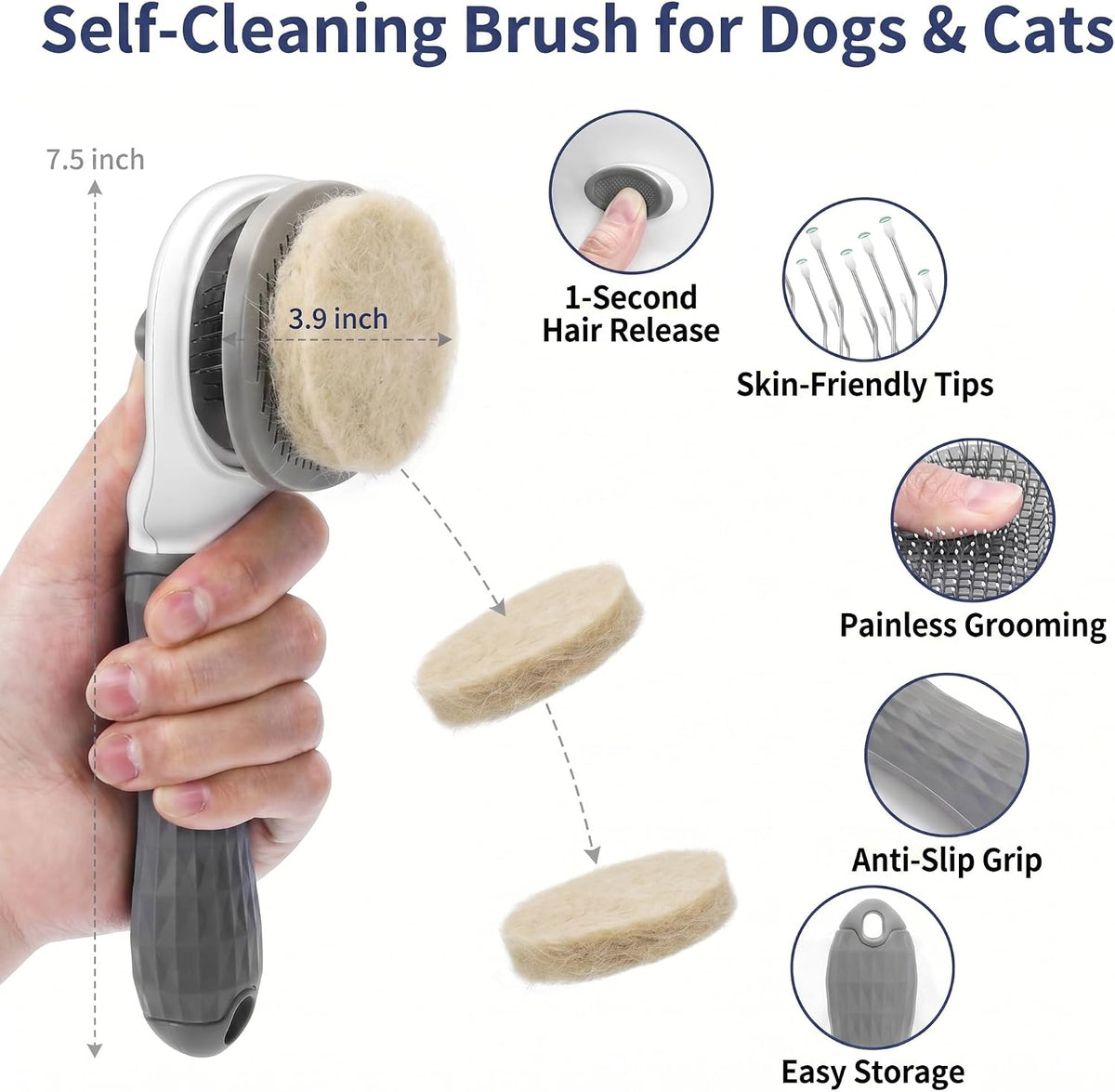 WOPQAEM pet care set showing the dual sided undercoat rake tool for shedding dogs.