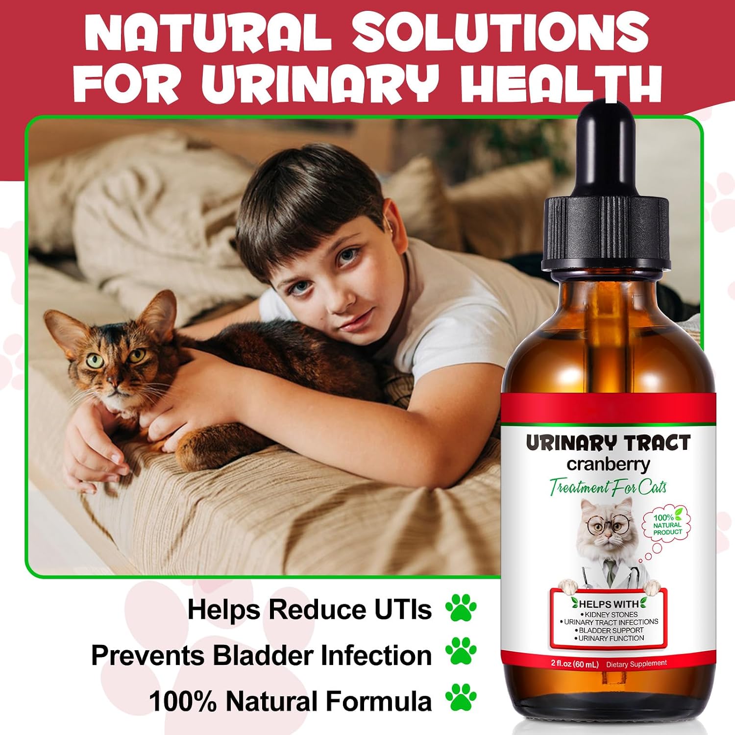 Cat Urinary Tract Infection Treatment, Cat UTI Treatment Drops Supports Bladder, Kidney Stone, Cranberry Kidney Bladder Support Supplement, Chicken Flavor, 60ml - Image 9