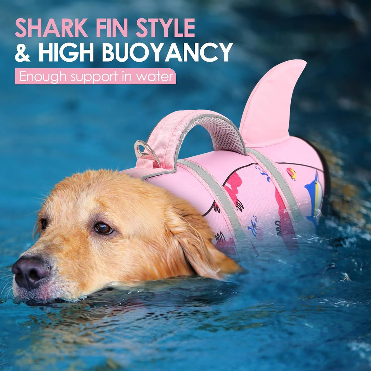 Pink extra large pet swimming vest with top rescue handle