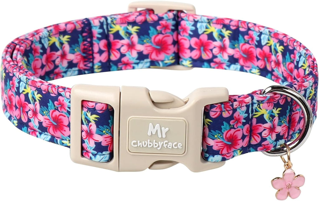 MR.CHUBBYFACE Spring Summer Pink Dog Collar, Cute Pink Floral Pattern Puppy Collar, Durable Soft Fabric Pet Collar Gift for Small Medium Large Female Dog - Image 9