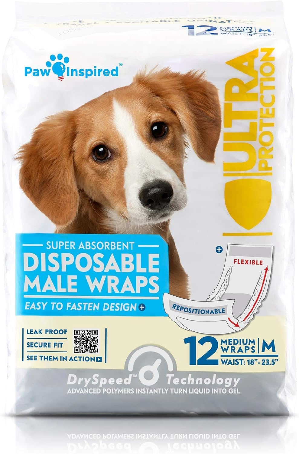 Breathable bottom layers on premium disposable male puppy wraps.