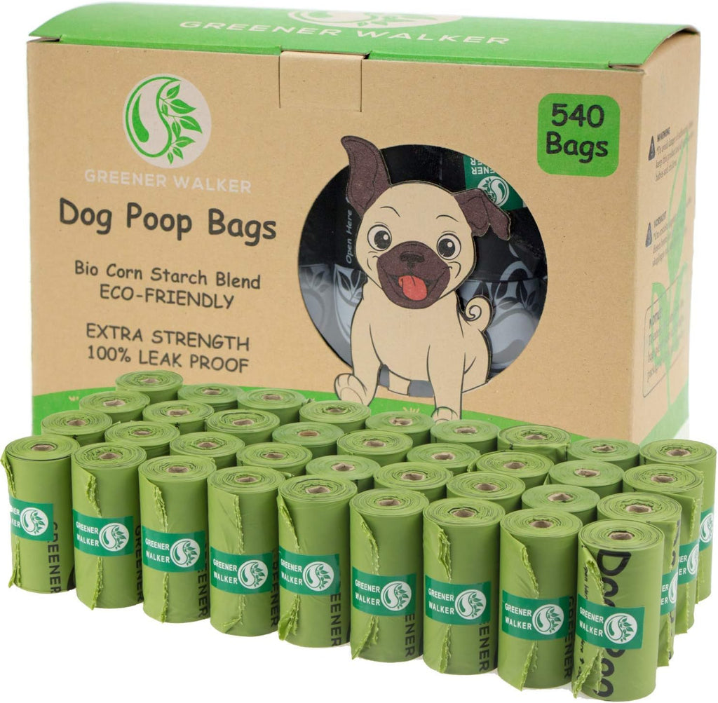 Greener Walker dog poop bags 540 count box front view premium pet waste bags