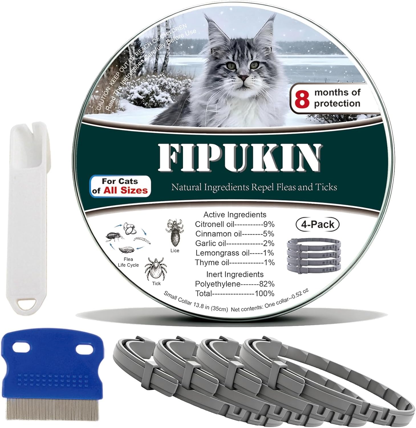 Natural Ingredients Flea Repellent Collar for Cats, Safe and Effective Flea and Tick Repellent, Waterproof, 8 Months Protection per Collar, Free Comb, One Size Fits All, 13.8 Inches, 2-Pack - Image 9