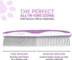 POODLIE stainless steel dog comb removing tangles from a long haired pet coat
