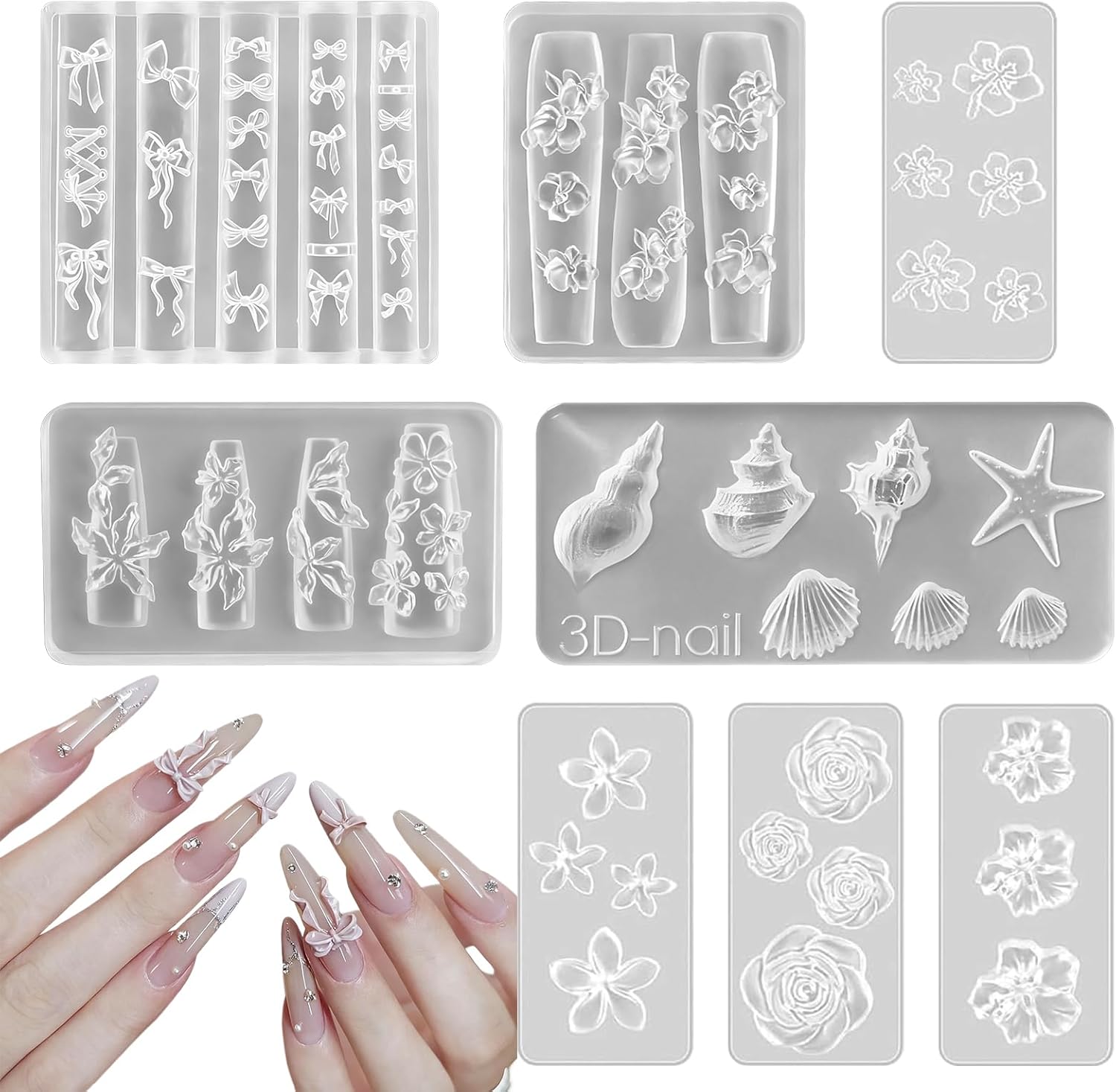 Frstem 3D Gel Nail Art Mold set front view showing eight individual transparent silicone plates