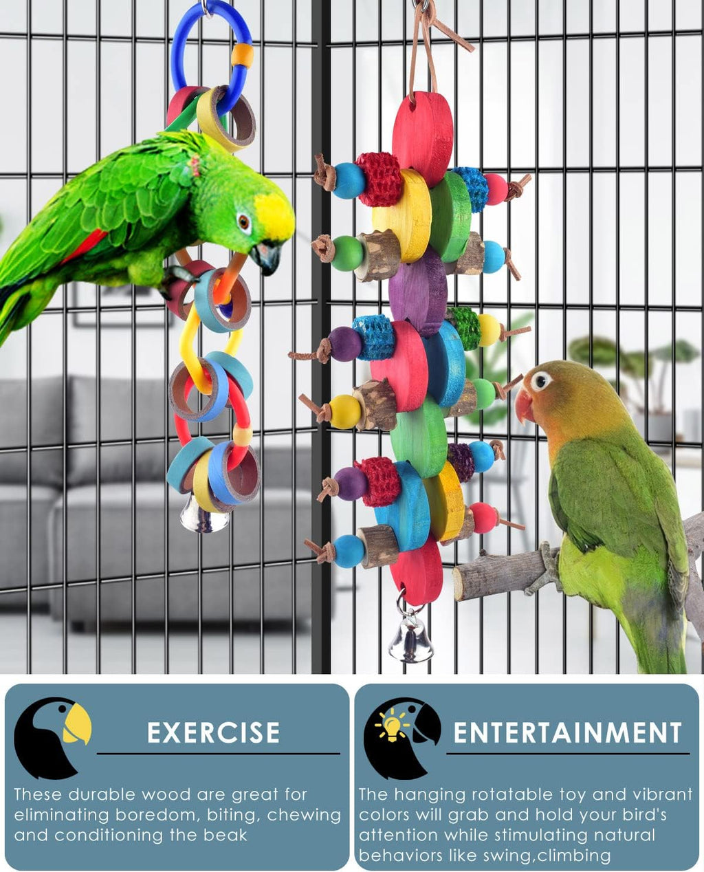Multicolored wooden block chew toy for conures