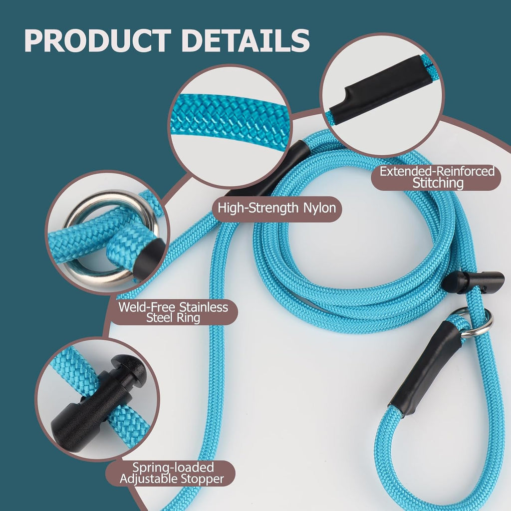 Fursdoly braided nylon slip leash with spring loaded adjustable stopper