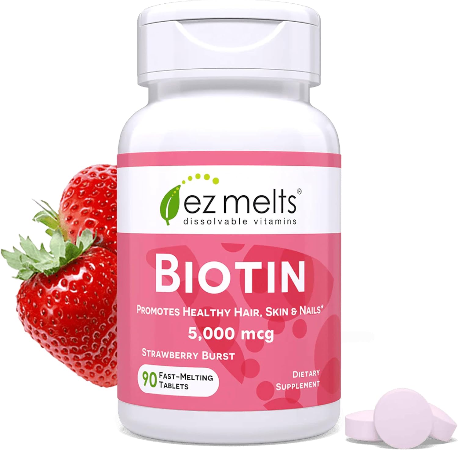 EZ Melts Biotin 5000 mcg 90 fast dissolve tablets bottle front view