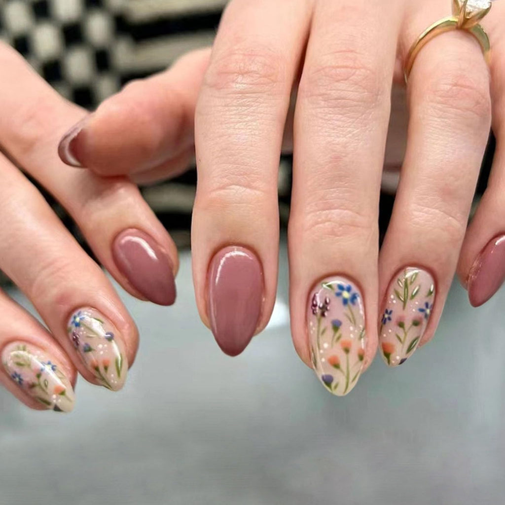 Ffzdena Maottie floral almond press on nails front view
