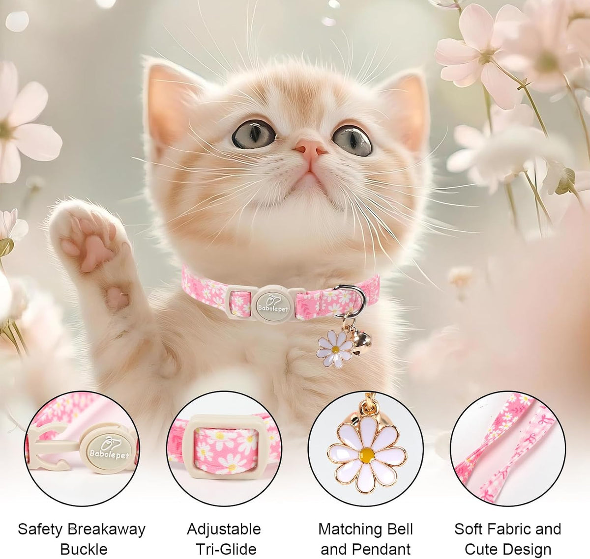 Babole Pet girly kitten collar highlighting the ultra-soft premium cotton fabric construction.