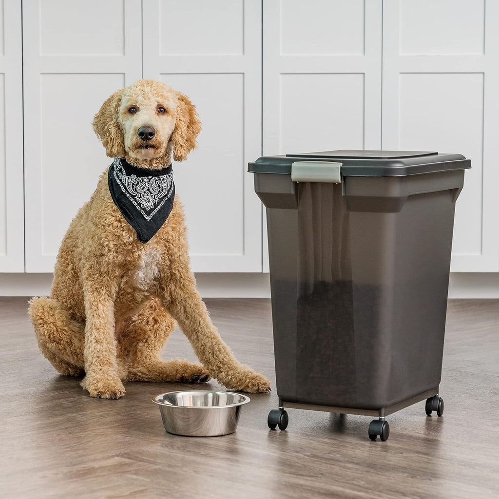 Black Iris Usa pet food bin with wheels attached