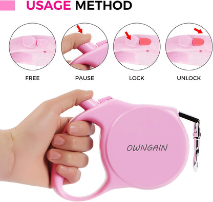 Small pink retractable leash for puppy training and outdoor cat walking.