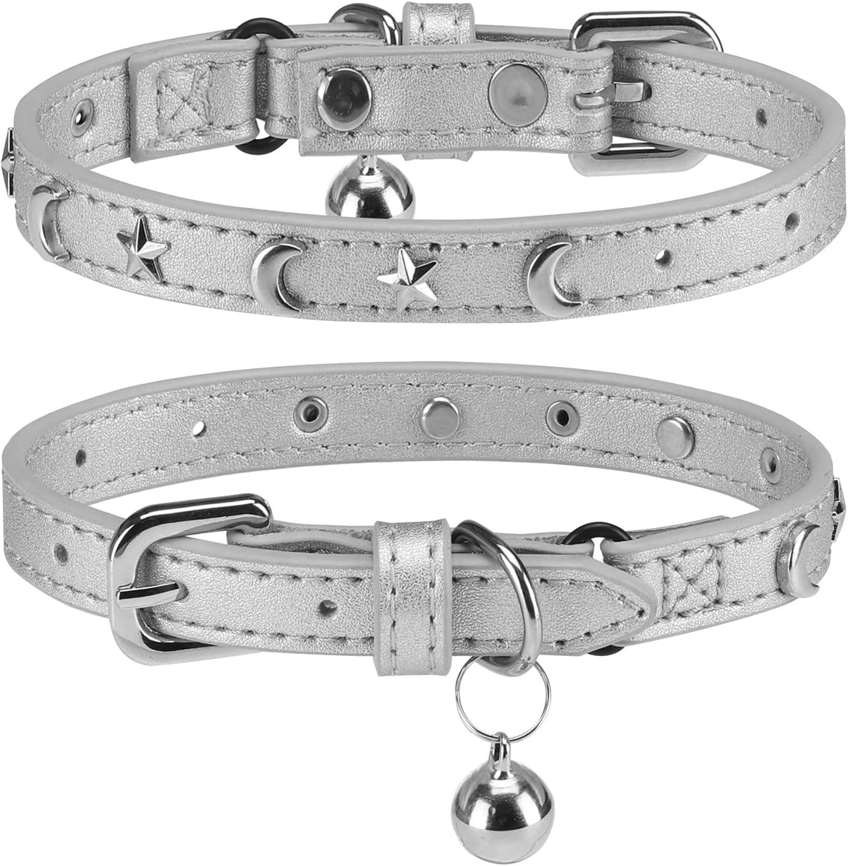 Leather Cat Collars for Boy Girl Cats with Bell and Safety Elastic Belt, Personalized Rivets Stud Adjustable Safe Buckle Collar with Skull Charm for Kitty Small Pets, Black 7"-9" - Image 10