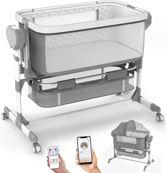 Pionevox electric rocking bassinet front view in grey