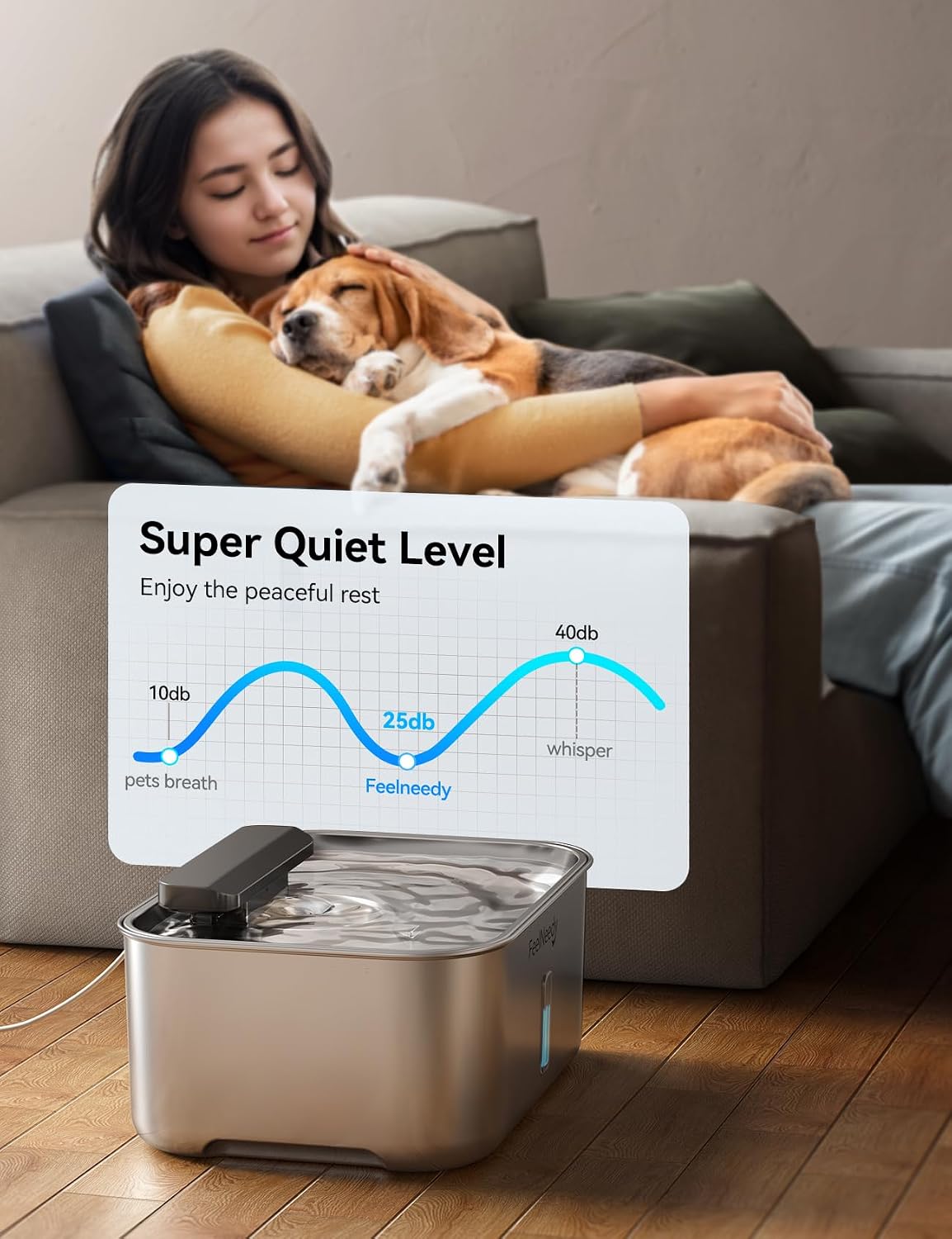Inside view of Feelneedy stainless steel pet water fountain