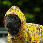 Fitwarm yellow waterproof pet jacket with hood side profile view